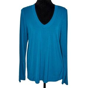 Tommy Bahama Kauai V Neck Long Sleeve Tee Women’s Med Teal Blue Modal Top Coast
